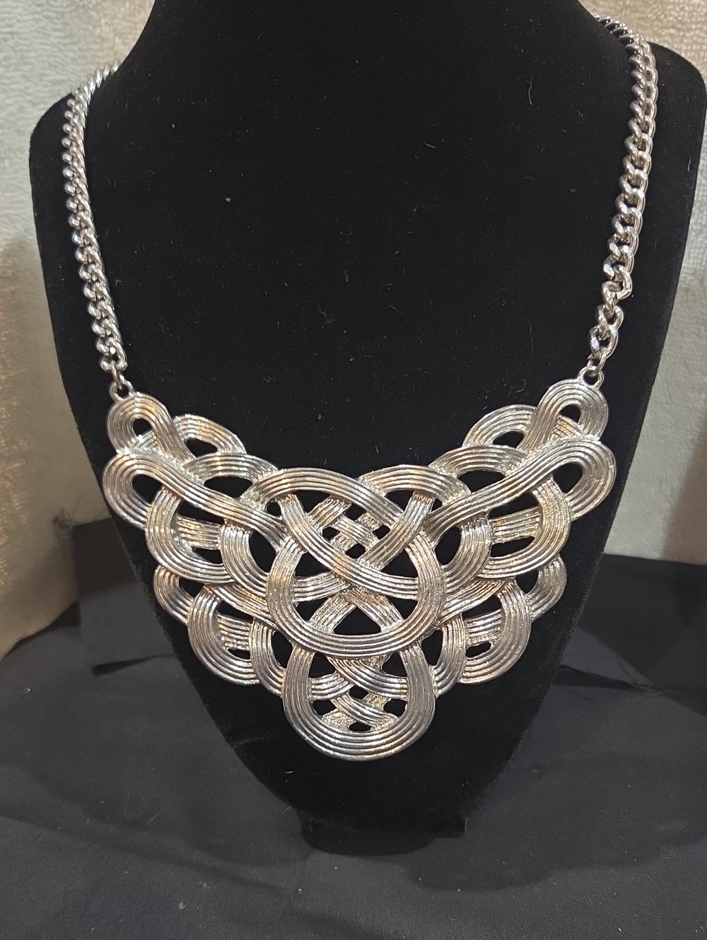 SILVER-TONE CELTIC KNOT BIB NECKLACE